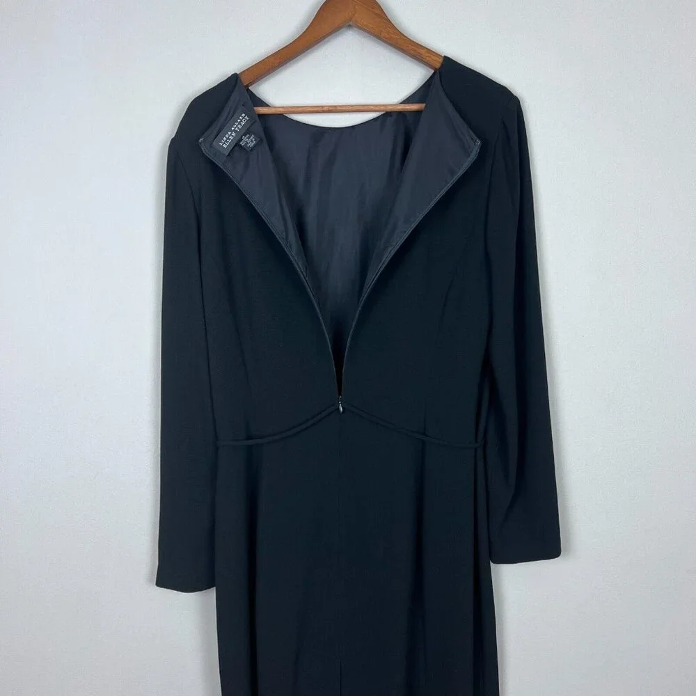 Linda Allard Ellen Tracy Dress Womens 12 Black Sheath Chain Long Sleeve Business